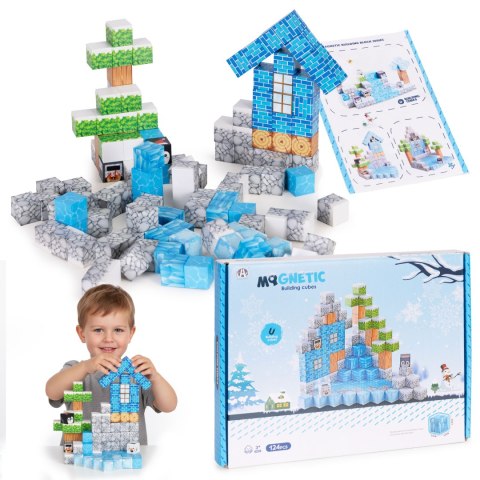 Klocki magnetyczne konstrukcyjne dla dzieci zestaw 124 elementów - zima MULTISTORE