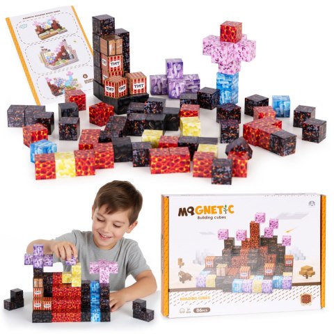 Klocki magnetyczne konstrukcyjne dla dzieci zestaw 86 elementów szcześcianny kostki magnetyczne MULTISTORE