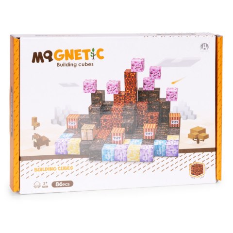Klocki magnetyczne konstrukcyjne dla dzieci zestaw 86 elementów szcześcianny kostki magnetyczne MULTISTORE