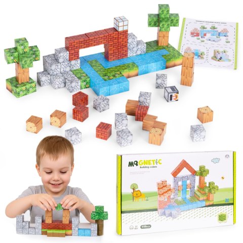 Klocki magnetyczne konstrukcyjne zestaw dla dzieci 119 elementów sześciany MULTISTORE