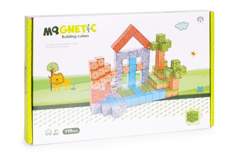 Klocki magnetyczne konstrukcyjne zestaw dla dzieci 119 elementów sześciany MULTISTORE