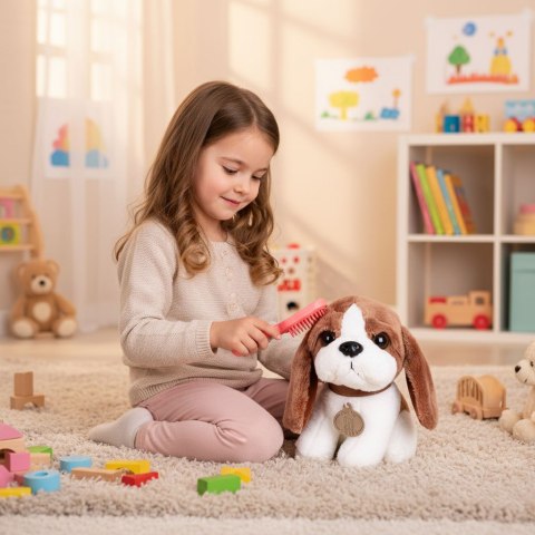 Pluszowy piesek w torebce beagle maskotka dla dziecka + szczotka do pielęgnacji MULTISTORE