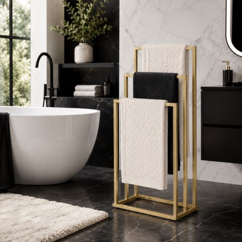 Stojak na ręczniki wieszak wolnostojący metalowy 3 ramiona złoty ModernHome ModernHome