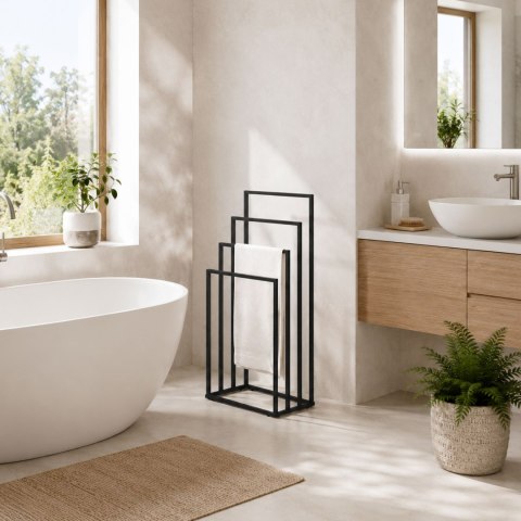 Stojak na ręczniki wieszak wolnostojący metalowy 4 ramiona czarny ModernHome ModernHome
