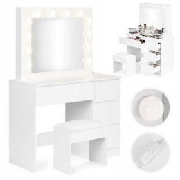 Toaletka kosmetyczna z lustrem i oświetleniem LED 4 szuflady taboret ModernHome ModernHome