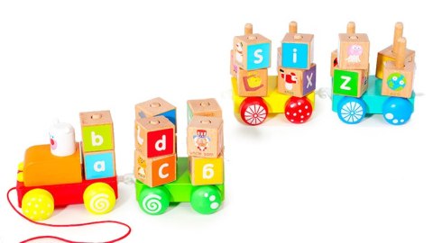 Drewniany pociąg duże klocki edukacyjne alfabet ECOTOYS ECOTOYS Drewniany pociąg duże klocki edukacyjne alfabet ECOTOYS ECOTOYS