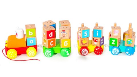 Drewniany pociąg duże klocki edukacyjne alfabet ECOTOYS ECOTOYS Drewniany pociąg duże klocki edukacyjne alfabet ECOTOYS ECOTOYS