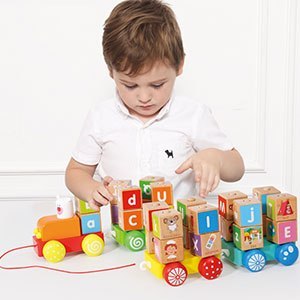 Drewniany pociąg duże klocki edukacyjne alfabet ECOTOYS ECOTOYS Drewniany pociąg duże klocki edukacyjne alfabet ECOTOYS ECOTOYS