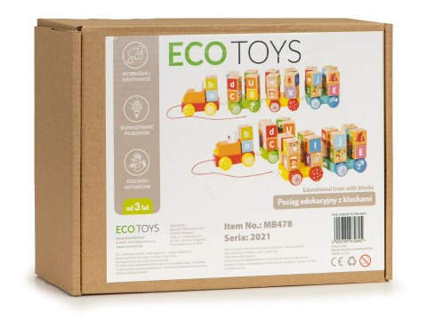 Drewniany pociąg duże klocki edukacyjne alfabet ECOTOYS ECOTOYS Drewniany pociąg duże klocki edukacyjne alfabet ECOTOYS ECOTOYS
