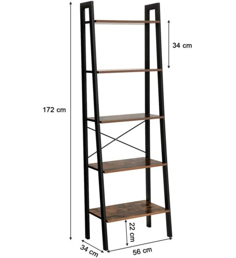 Regał w stylu rustykalnym 5 półek metalowy stelaż loft LEOBERT Regał w stylu rustykalnym 5 półek metalowy stelaż loft LEOBERT