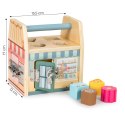 Drewniana kostka edukacyjna, sorter klockami cztery zamki, uchwyt ECOTOYS