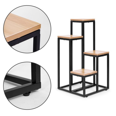 Kwietnik regał na kwiaty ozdoby 4 półki metal MDF jasny orzech ModernHome ModernHome Kwietnik regał na kwiaty ozdoby 4 półki metal MDF jasny orzech ModernHome ModernHome