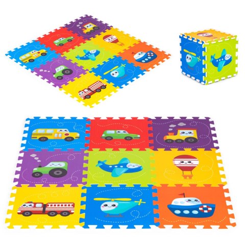 Mata piankowa dla dzieci pojazdy puzzle 9 elementów 86x86cm IPLAY IPLAY
