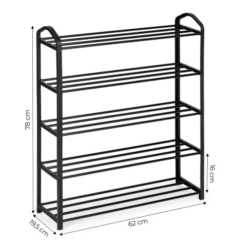 Regał na buty metalowy 5 półek 15 par butów czarny ModernHome ModernHome Regał na buty metalowy 5 półek 15 par butów czarny ModernHome ModernHome