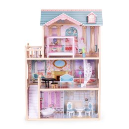 Domek dla lalek duży drewniany 3 piętra 11 mebelków ECOTOYS ECOTOYS