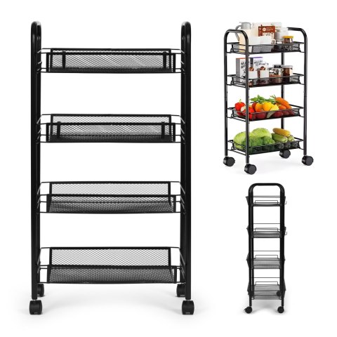 Metalowy regał mobliny łazienkowy z 4 półkami kółka czarny ModernHome ModernHome Metalowy regał mobliny łazienkowy z 4 półkami kółka czarny ModernHome ModernHome