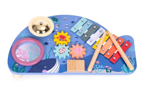 Stolik z instrumentami stół muzyczny cymbałki talerz perkusyjny tarka motyw morski ECOTOYS ECOTOYS Stolik z instrumentami stół muzyczny cymbałki talerz perkusyjny tarka motyw morski ECOTOYS ECOTOYS