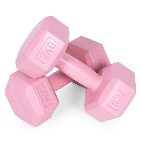 Hantle sześciokątne zestaw 2x2 kg ciężarki do ćwiczeń obciążniki fitness różowe ModernHome ModernHome Hantle sześciokątne zestaw 2x2 kg ciężarki do ćwiczeń obciążniki fitness różowe ModernHome ModernHome
