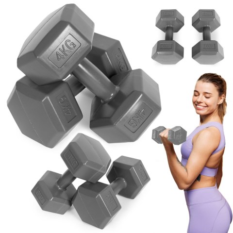Hantle sześciokątne zestaw 2x4 kg ciężarki do ćwiczeń obciążniki fitness szare ModernHome ModernHome Hantle sześciokątne zestaw 2x4 kg ciężarki do ćwiczeń obciążniki fitness szare ModernHome ModernHome