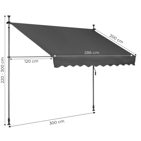 Markiza przeciwsłoneczna balkonowa 300x120 cm regulacja wysokości wodoodporna korbka ręczna szara MultiGarden MultiGarden Markiza przeciwsłoneczna balkonowa 300x120 cm regulacja wysokości wodoodporna korbka ręczna szara MultiGarden MultiGarden