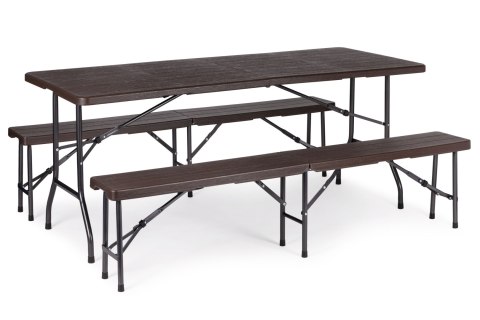 Zestaw cateringowy stół bankietowy 180 cm + 2 ławki brąz ModernHome ModernHome Zestaw cateringowy stół bankietowy 180 cm + 2 ławki brąz ModernHome ModernHome